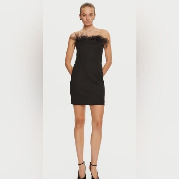 Marcella Lira $490 Black Strapless Dress with removable ostrich feathers Size 2 - Picture 3 of 9